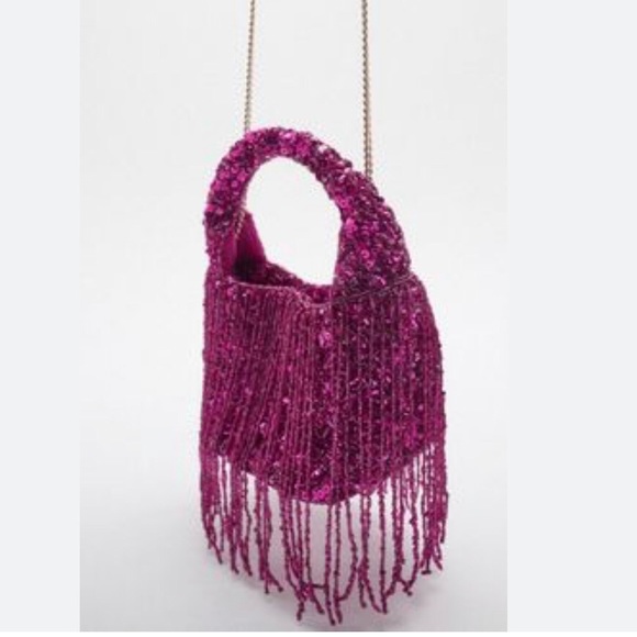 Beaded mini fringe bag- PINK - Picture 2 of 6